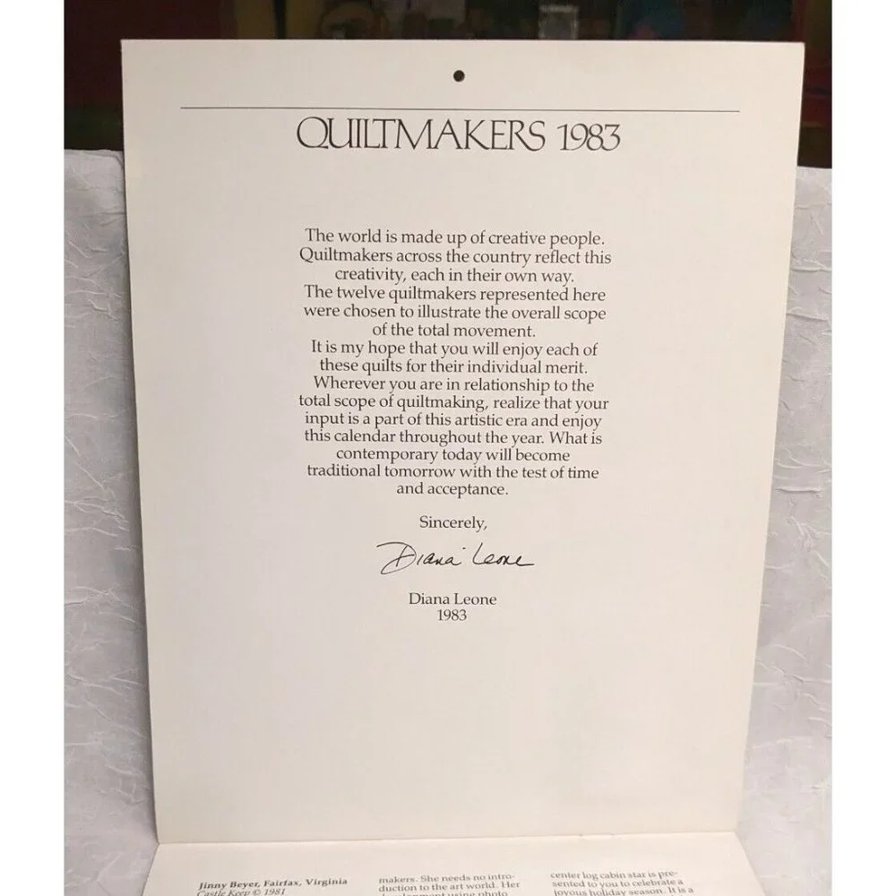 Quiltmakers 1983 Calendar Unmarked Signed Diana Leone Vtg Ephemera Scrapbook Sew
